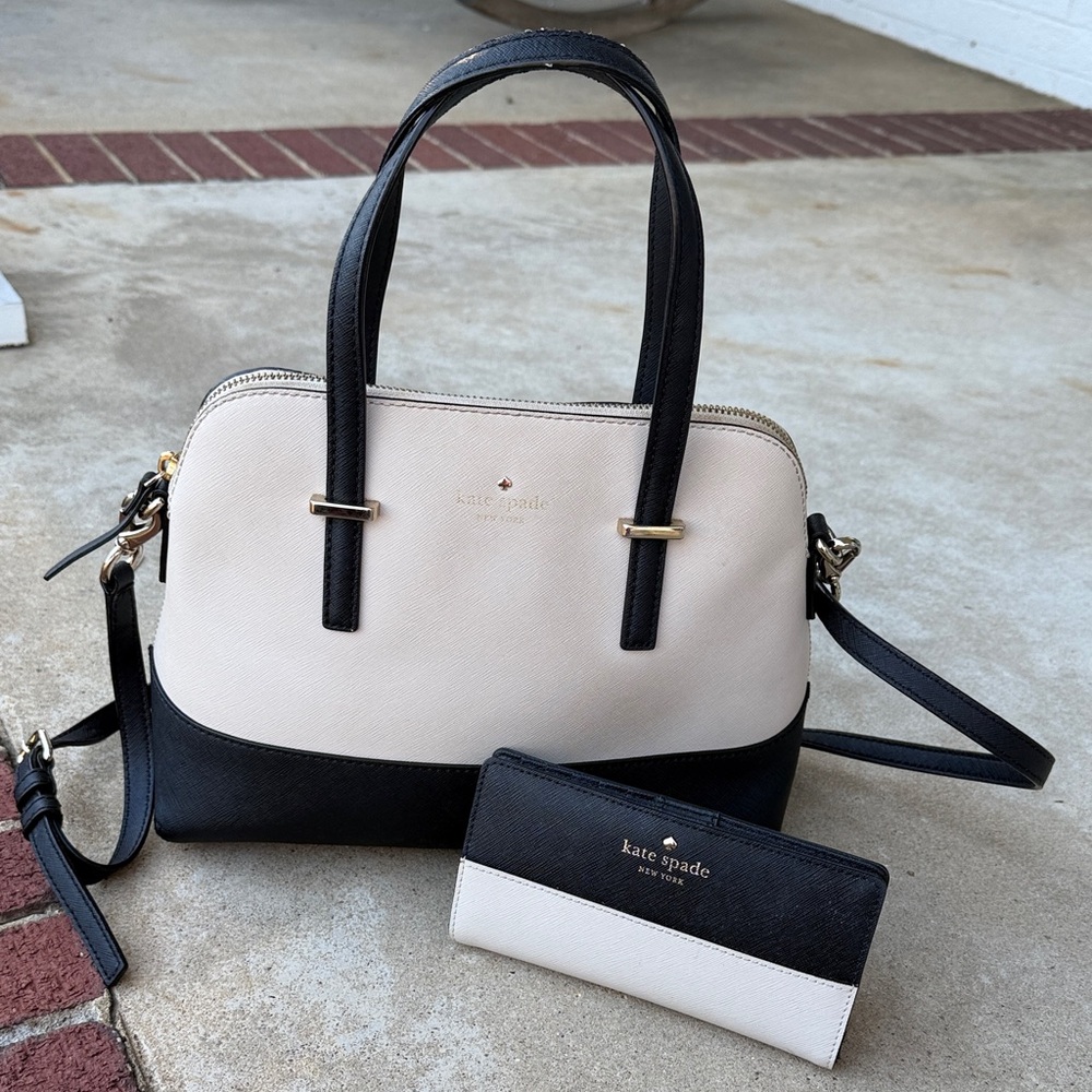 Kate Spade Black and White Satchel with Wallet